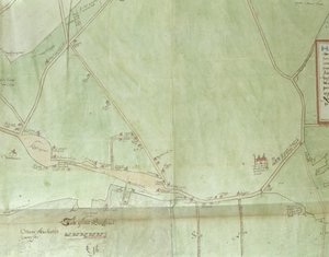 Ms.255171 Estate kart over Belchamp St. Paul, 1576 (penn og blekk og wc på papir) (detalj)